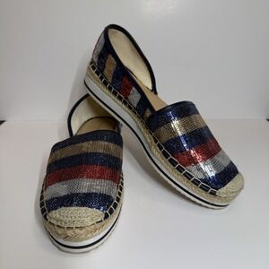 Tommy Hilfiger Red Blue Carlisse Espadrilles Flats Sequins Chunky Platform 9M